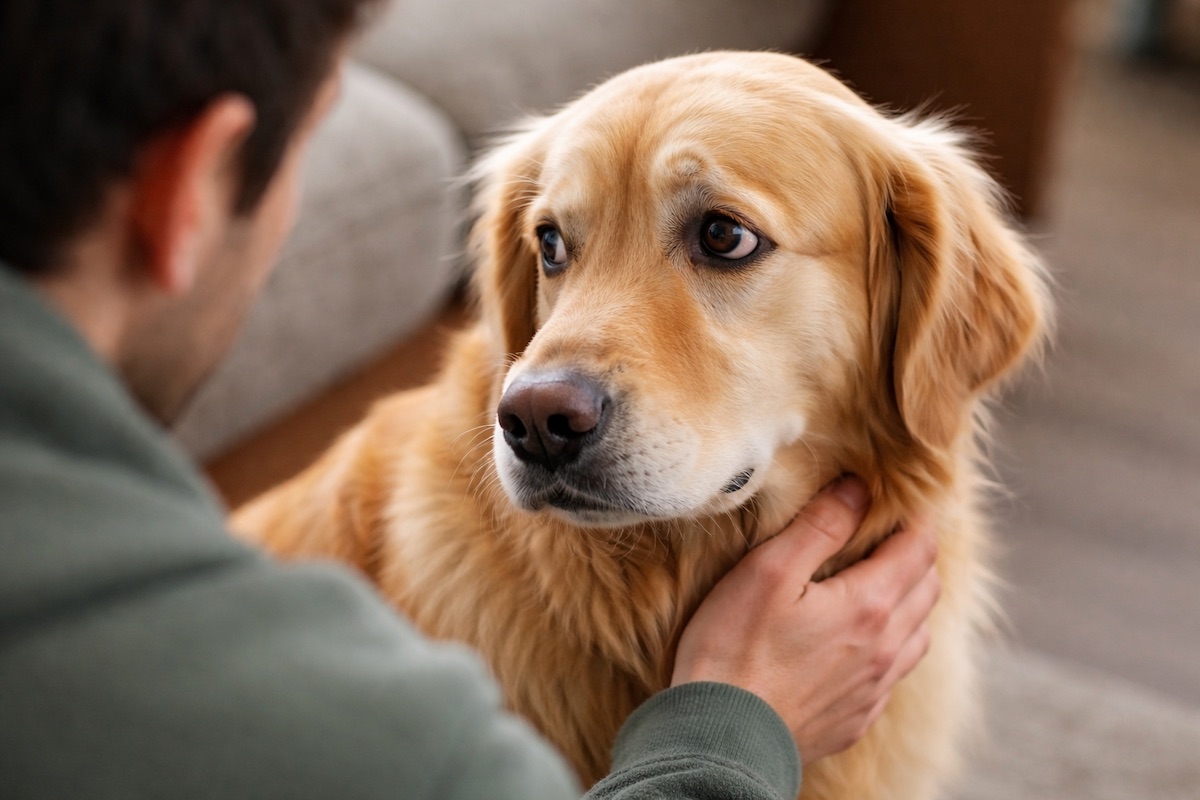 Собака відвертає погляд від власника та уникає прямого зорового контакту під час спілкування