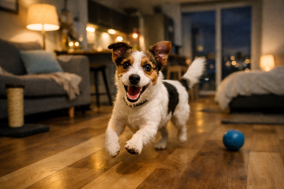 Собака бігає по квартирі ввечері перед сном та виглядає збудженою