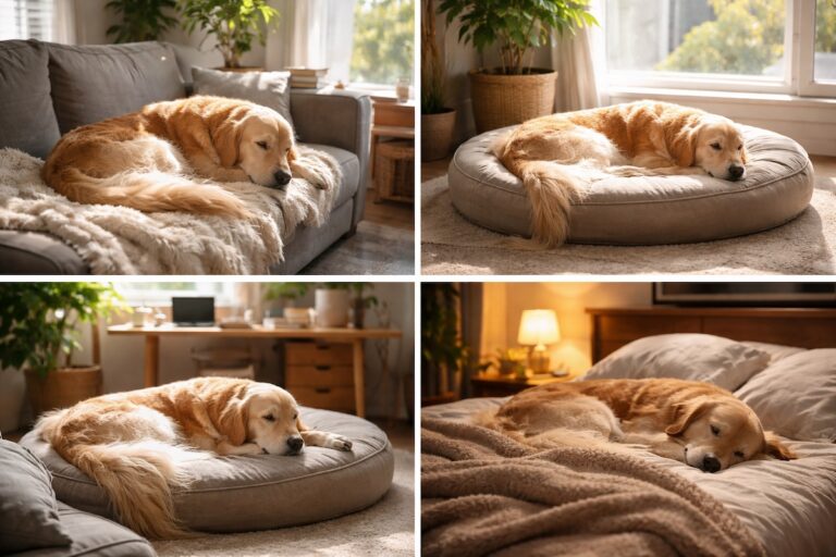 Собака переходить з одного місця відпочинку в інше протягом дня