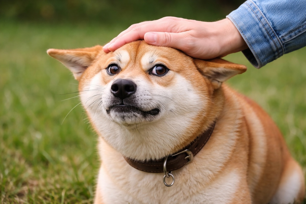 Собака напружується під час погладжування рукою людини