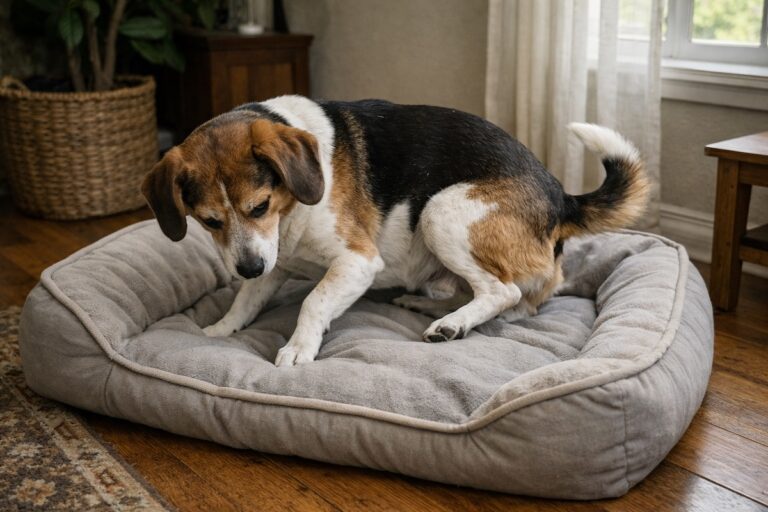 Собака кілька разів змінює положення на лежаку перед тим як розслабитися